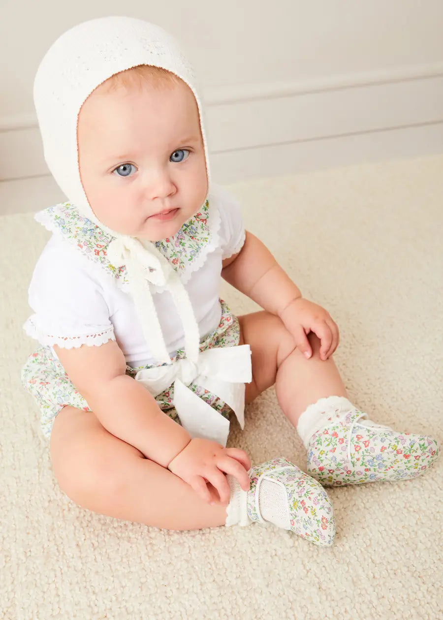 Openwork Cotton Knitted Bonnet in Cream (S-L) BONNETS from Pepa London