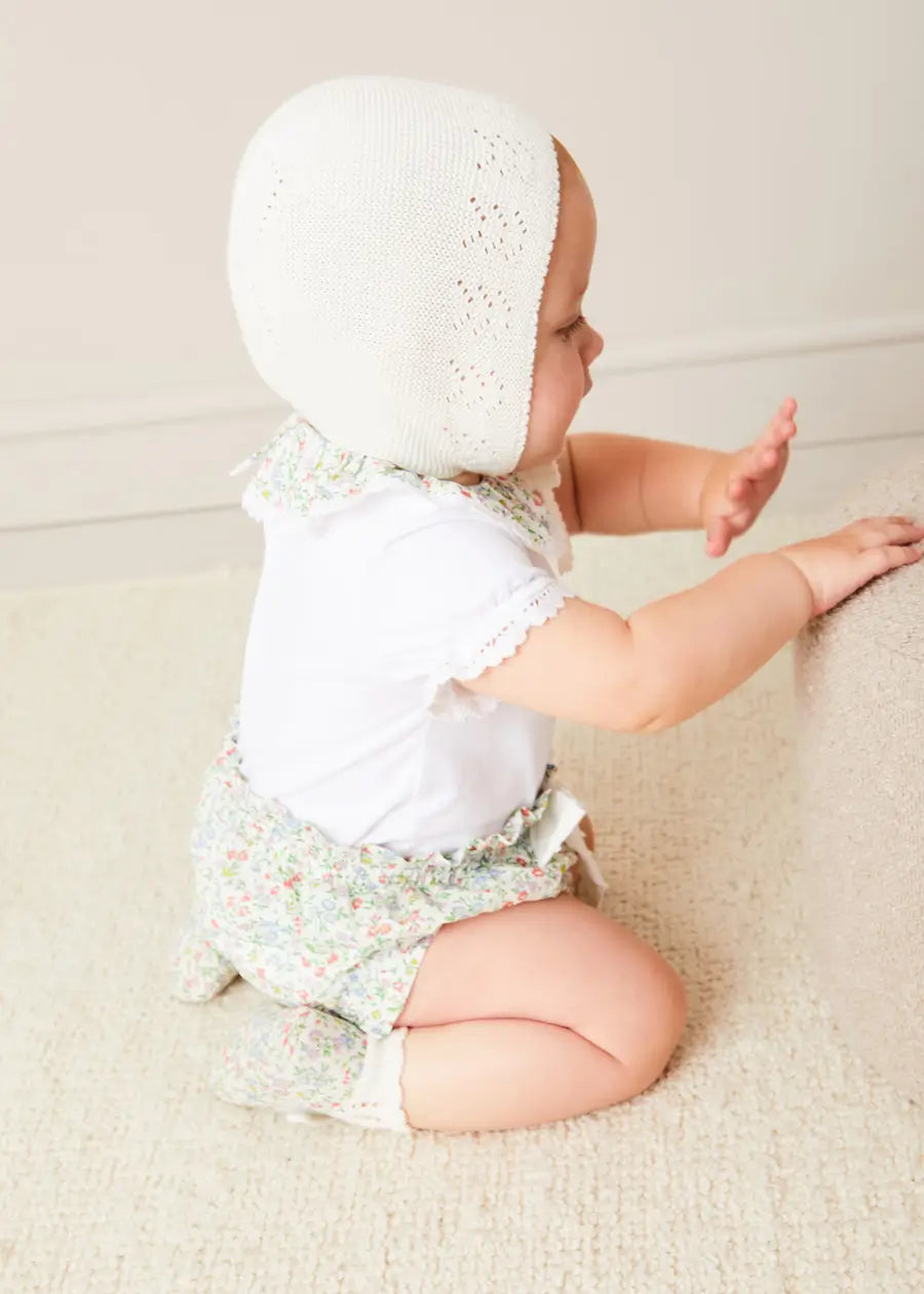 Openwork Cotton Knitted Bonnet in Cream (S-L) BONNETS from Pepa London