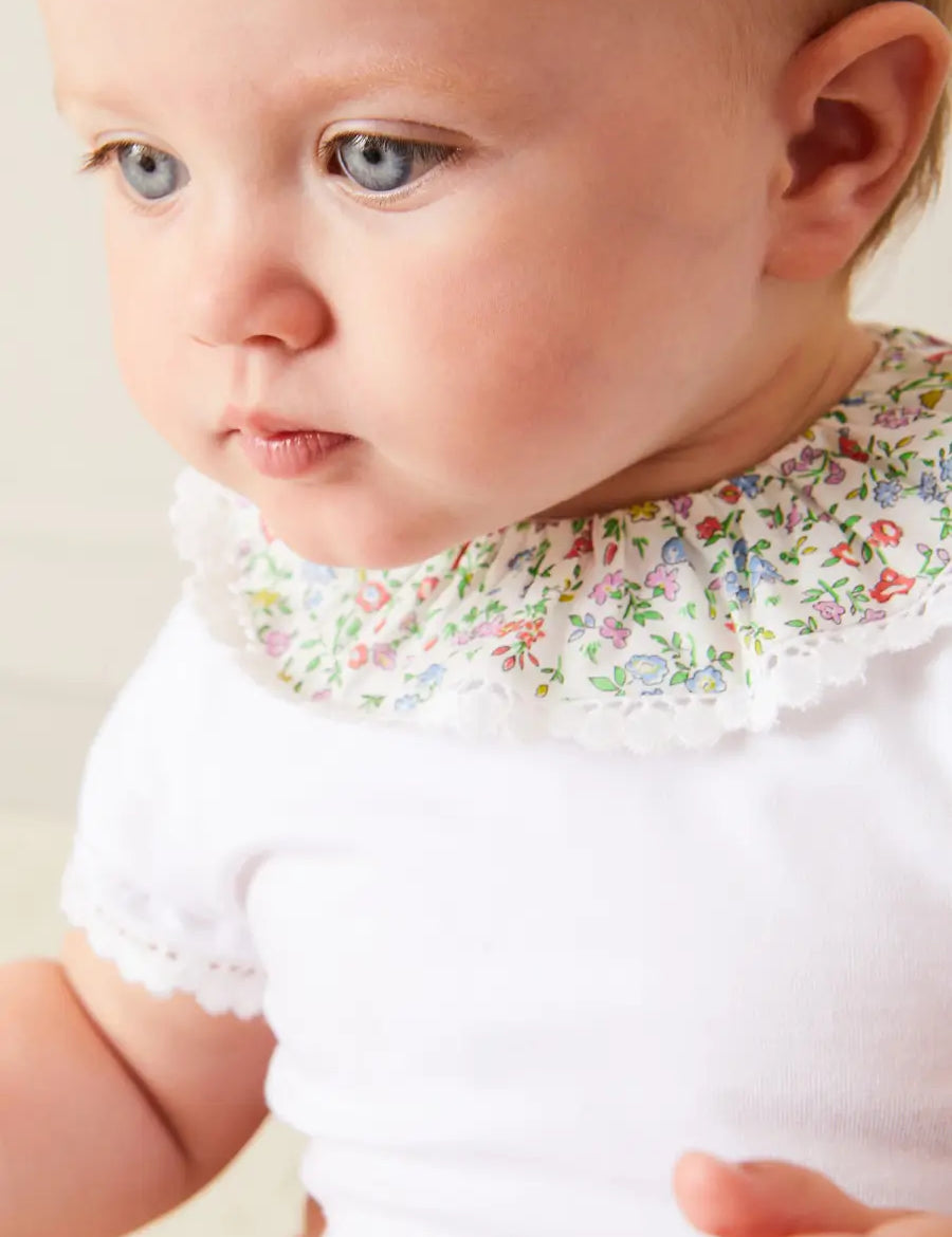 Cordelia Embroidered Double Collar Bodysuit in Pink Made with Liberty Fabric (1m-3yrs) TOPS & BODYSUITS from Pepa London
