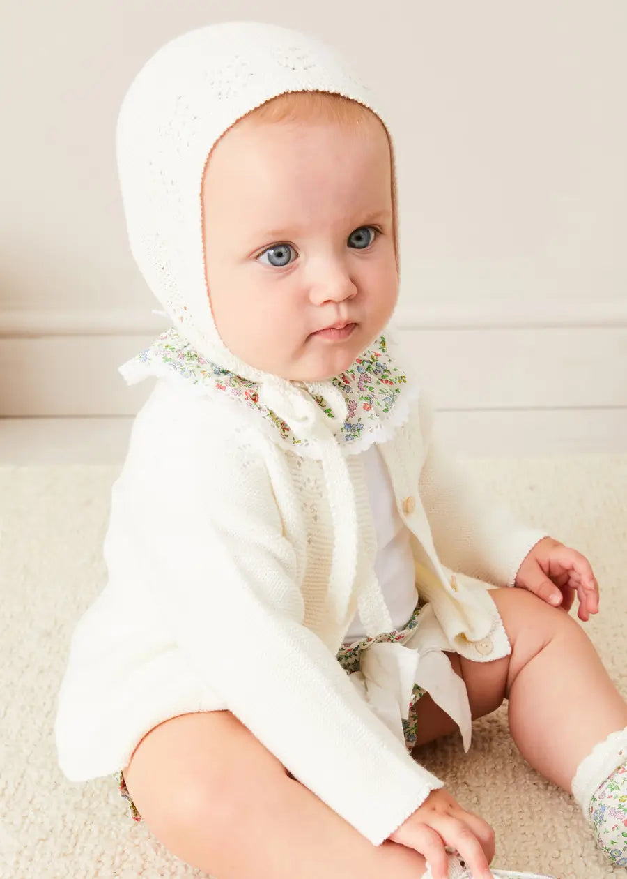 Openwork Cotton Knitted Bonnet in Cream (S-L) BONNETS from Pepa London