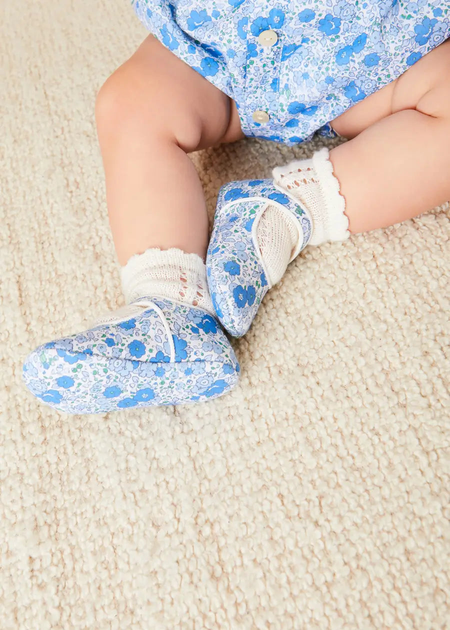 Olivia Floral Mary Jane Pram Shoes in Blue (17-20EU) SHOES from Pepa London