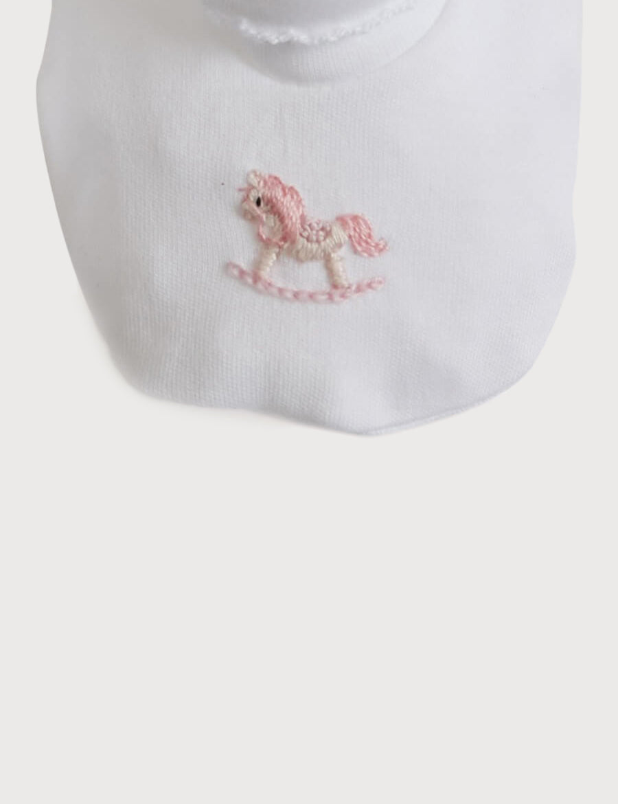 Old Newborn Booties With Rocking Horse Embroidery Pink (0-3mths) Knitted Accessories  from Pepa London