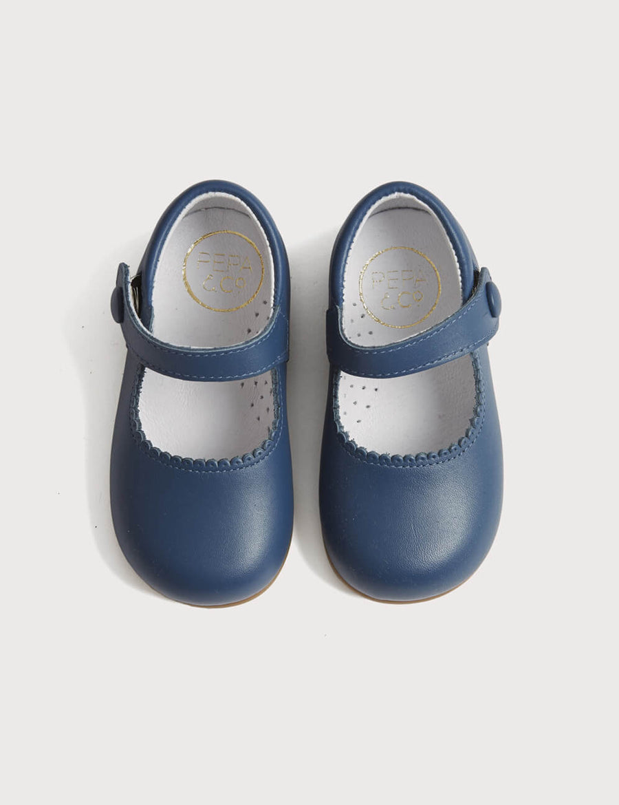 Leather Mary Jane Baby Shoes in French Blue (20-26EU) Shoes from Pepa London