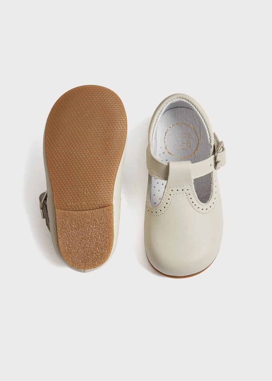 T-Bar Leather Baby Shoes in Ivory (20-24EU) Shoes  from Pepa London