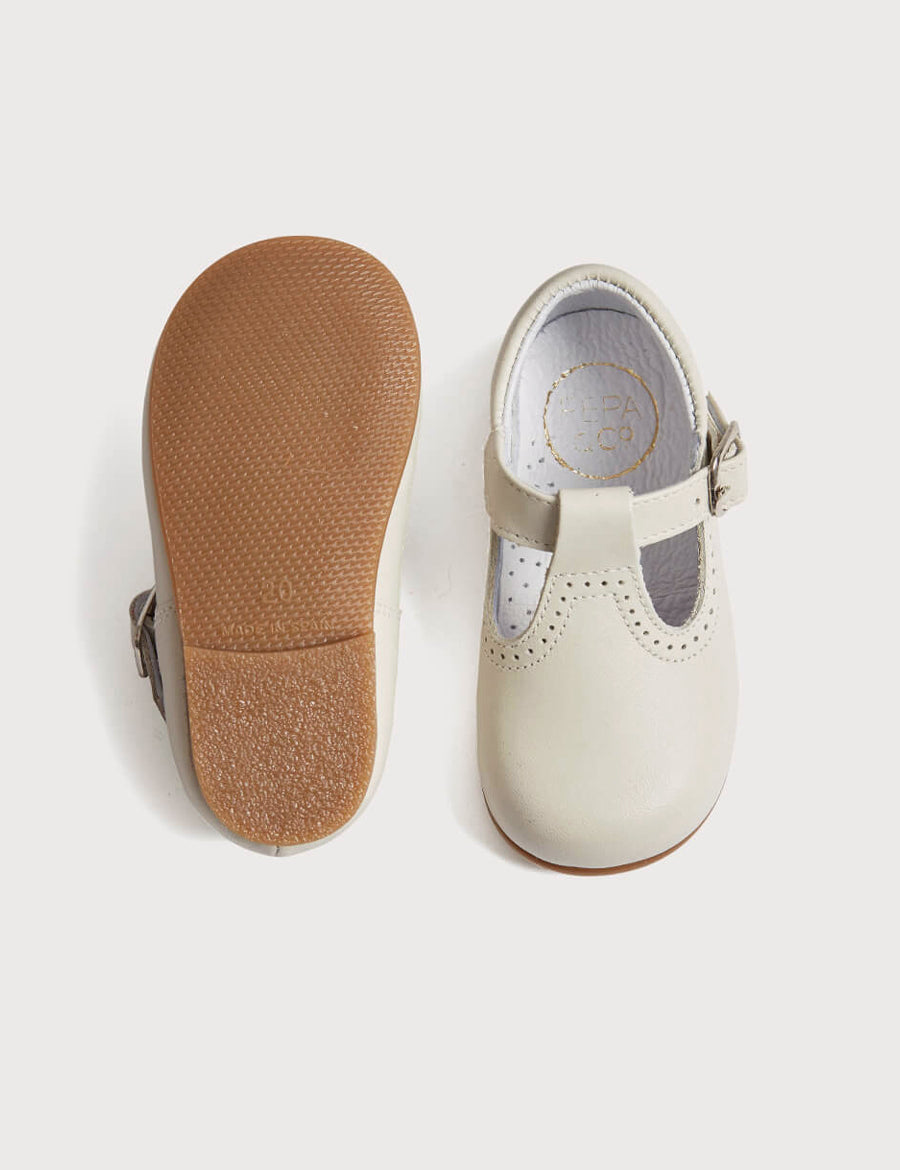 T-Bar Leather Baby Shoes in Ivory (20-24EU) Shoes  from Pepa London