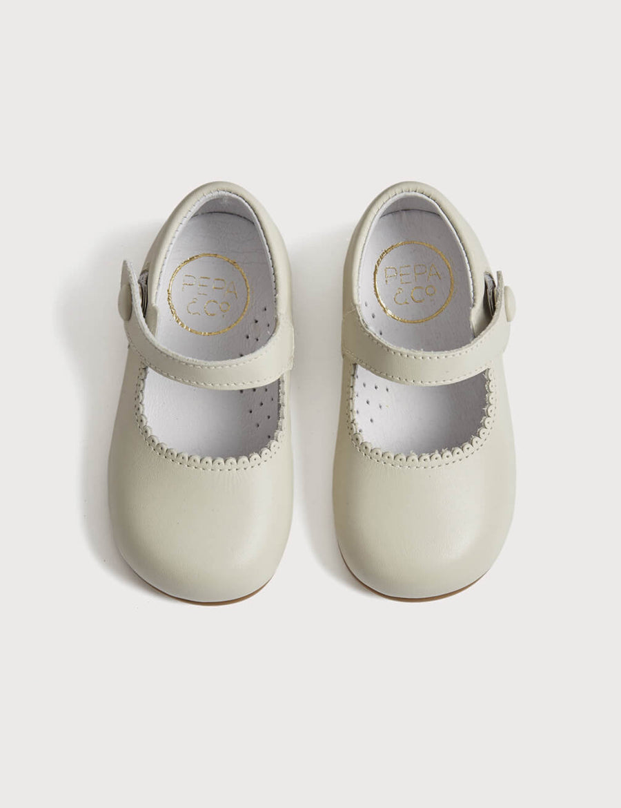 Mary Jane Leather Baby Shoes in Ivory (20-24EU) Shoes  from Pepa London