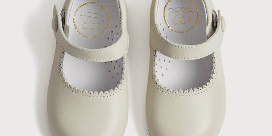 Mary Jane Leather Baby Shoes in Ivory (20-24EU) Shoes  from Pepa London