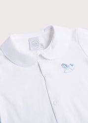 Newborn All-In-One With Rocking Horse Embroidery In Blue (1-6mths) Tops & Bodysuits  from Pepa London