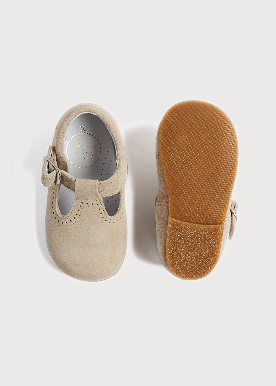 T-Bar Suede Baby Shoes in Beige (20-24EU) Shoes  from Pepa London