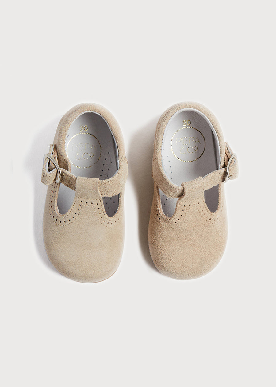 T-Bar Suede Baby Shoes in Beige (20-24EU) Shoes  from Pepa London
