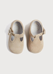 T-Bar Suede Baby Shoes in Beige (20-24EU) Shoes  from Pepa London