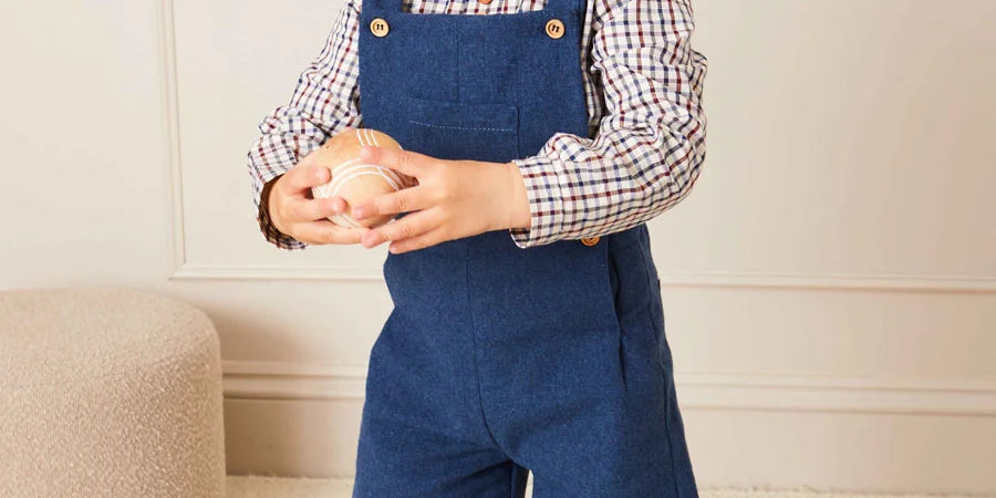 Wool Front Pocket Dungarees in Blue (18mths-5yrs) Dungarees from Pepa London