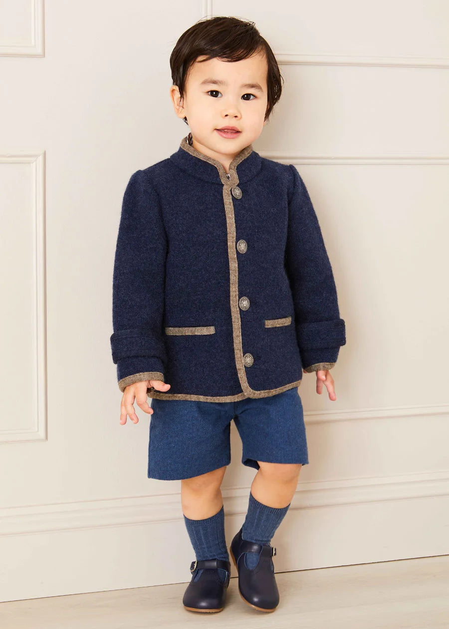 Austrian Single Breasted Contrast Trim Jacket in Blue (18mths-10yrs) Coats from Pepa London
