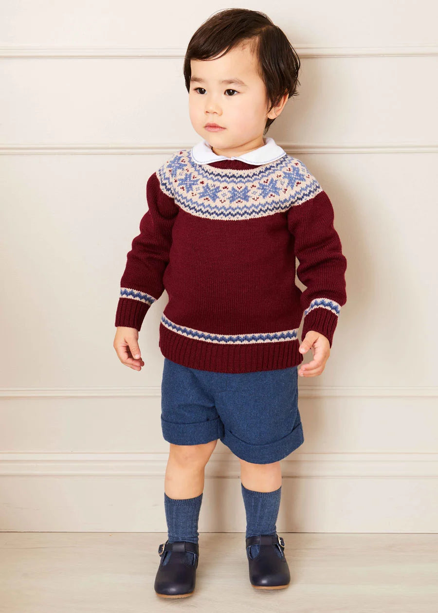 Wool Plain Shorts With Turn Ups In Blue (18mths-4yrs) SHORTS from Pepa London