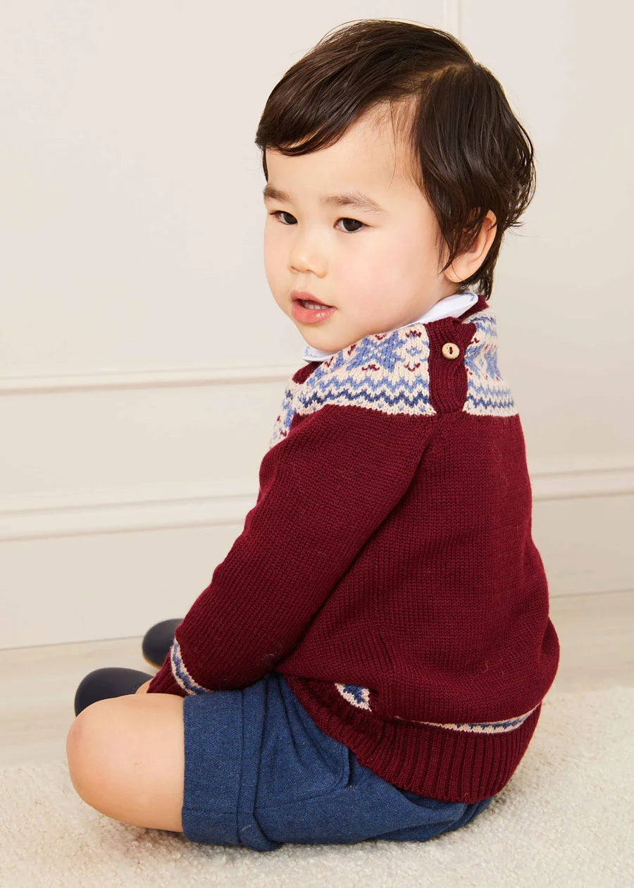 The Classic Burgundy Fair Isle Merino Wool Jumper Baby Boy Look Look  from Pepa London