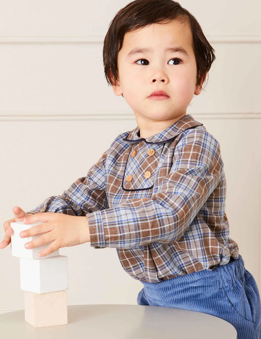 Winchester Check Peter Pan Collar Shirt in Caramel (12mths-4yrs) Shirts  from Pepa London
