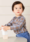 Winchester Check Peter Pan Collar Shirt in Caramel (12mths-4yrs) Shirts  from Pepa London