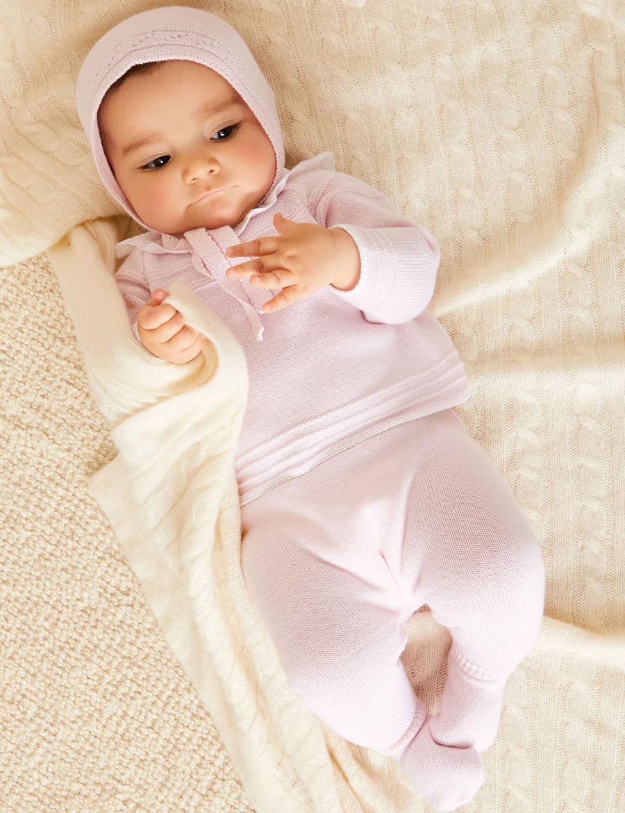 Dot Detail Lace Collar Knitted Set in Pink (1-6mths) Knitted Sets  from Pepa London