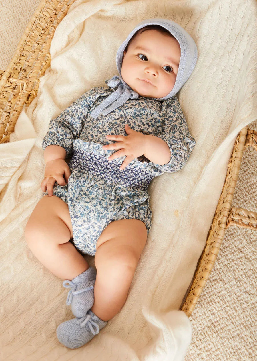 Evelyn Floral Long Sleeve Blouse in Blue (1-6mths) Blouses  from Pepa London