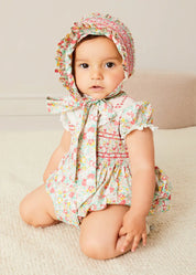 Clementine Floral Hand Smocked Bonnet in Coral (S-M) BONNETS from Pepa London