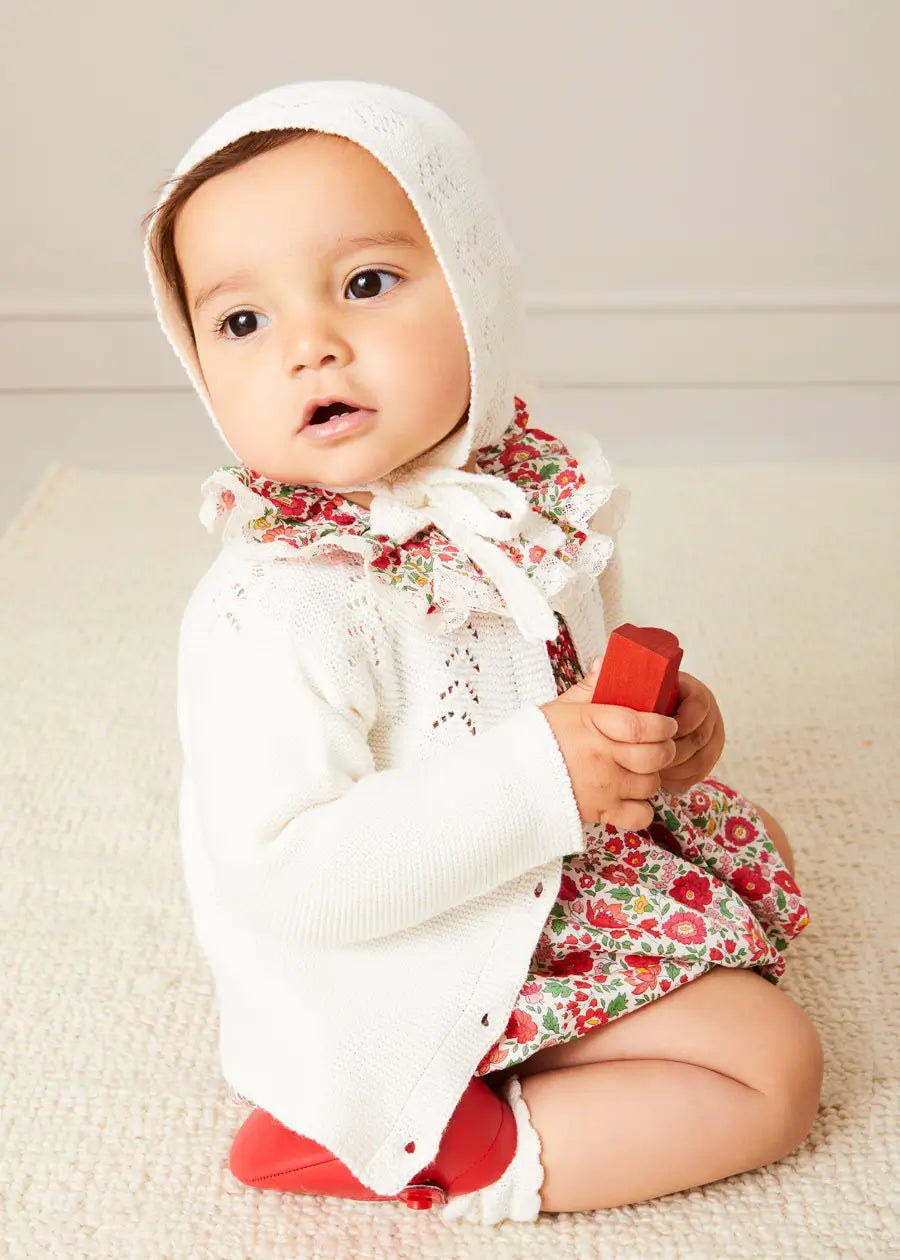Openwork Cotton Knitted Bonnet in Cream (S-L) BONNETS from Pepa London