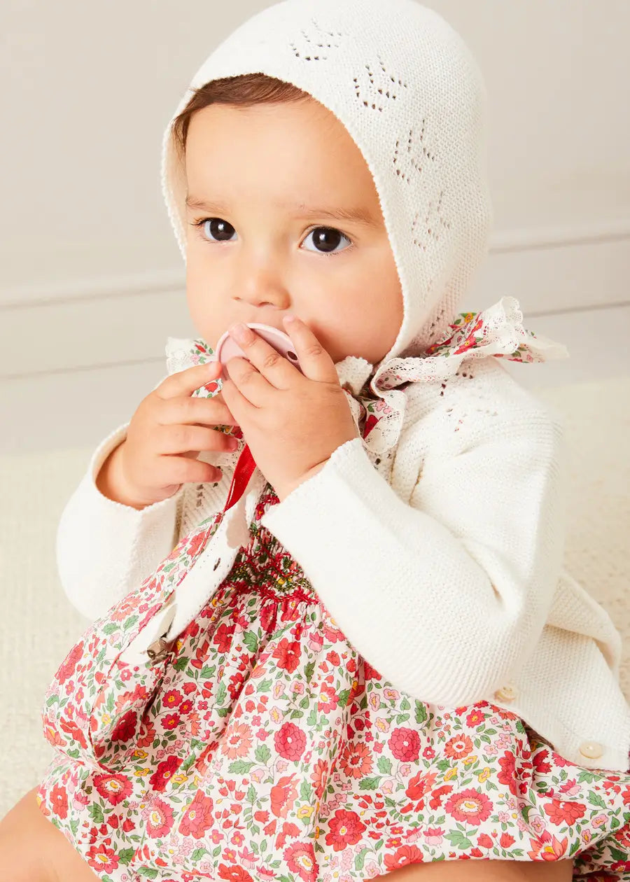 Openwork Cotton Knitted Bonnet in Cream (S-L) BONNETS from Pepa London