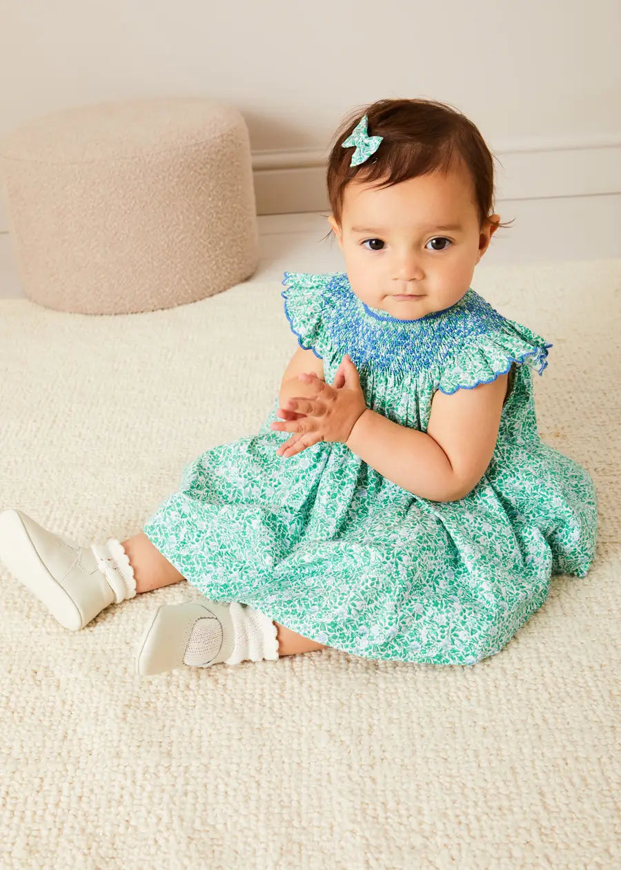Adelaide Floral Small Bow Hair Clip in Green HAIR ACCESSORIES from Pepa London