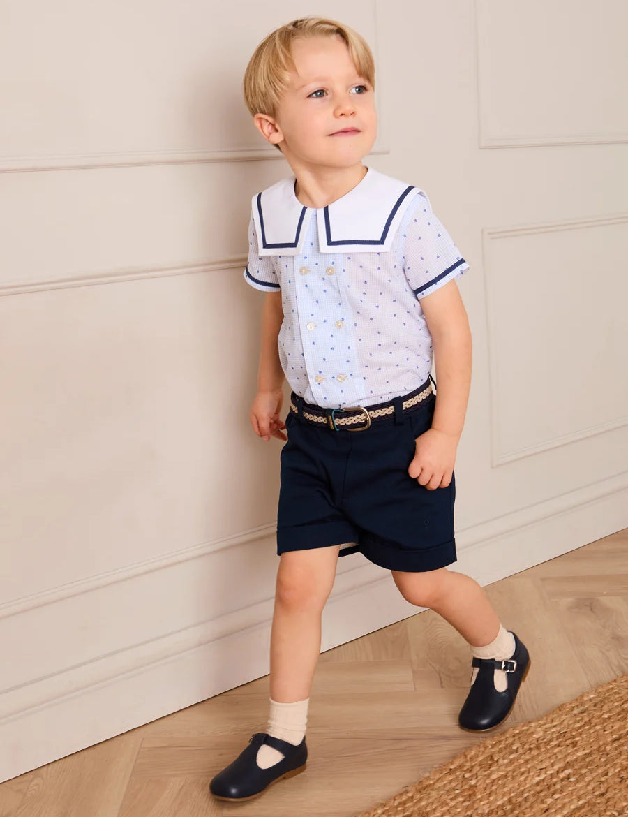 Noah Check Mariner Collar Double Breasted Shirt in Blue (18mths-6yrs) SHIRTS from Pepa London