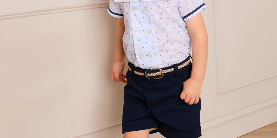 Noah Check Mariner Collar Double Breasted Shirt in Blue (18mths-6yrs) SHIRTS from Pepa London