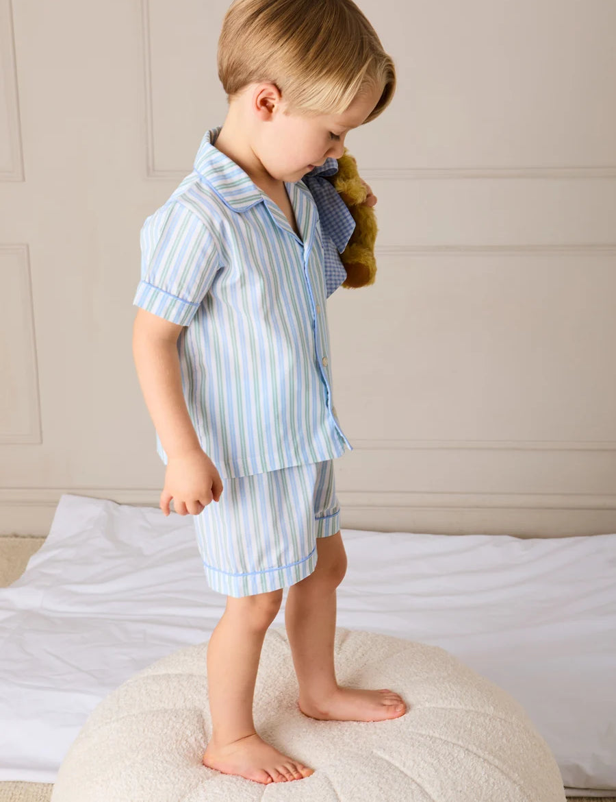 Winston Stripe Light Weight Short Sleeve Pyjamas in Green (18mths- 10yrs) NIGHTWEAR from Pepa London