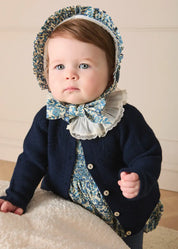 Daphne Floral Hand Smocked Bonnet in Blue (S-L) Knitted Accessories from Pepa London