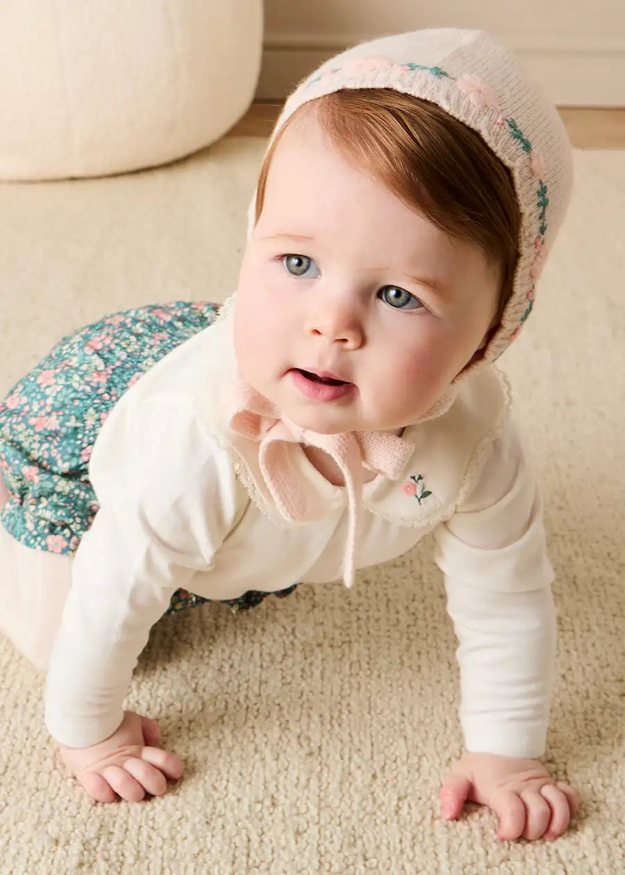 Floral Embroidered Collar Bodysuit in White (6mths-3yrs) Tops & Bodysuits from Pepa London