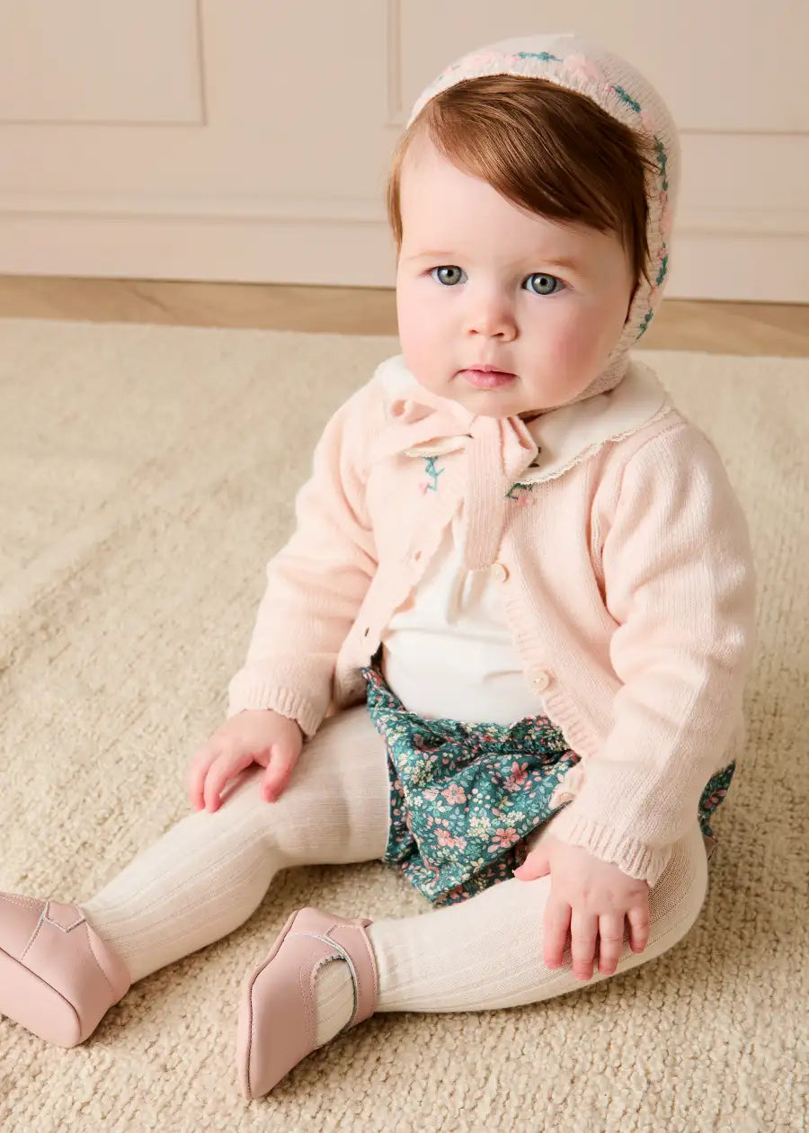 Wildflower Embroidered Knitted Cardigan in Pale Pink (3mths-4yrs) Knitwear from Pepa London