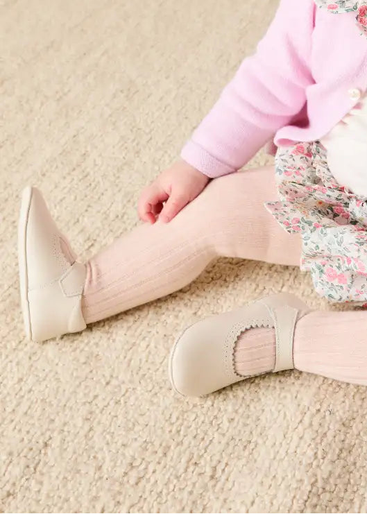 Leather Mary Jane Pram Shoes in Ivory (17-20EU)