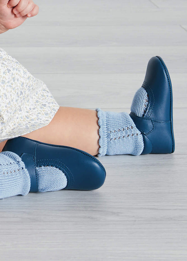Leather Mary Jane Pram Shoes in Classic Blue (17-20EU) Shoes  from Pepa London