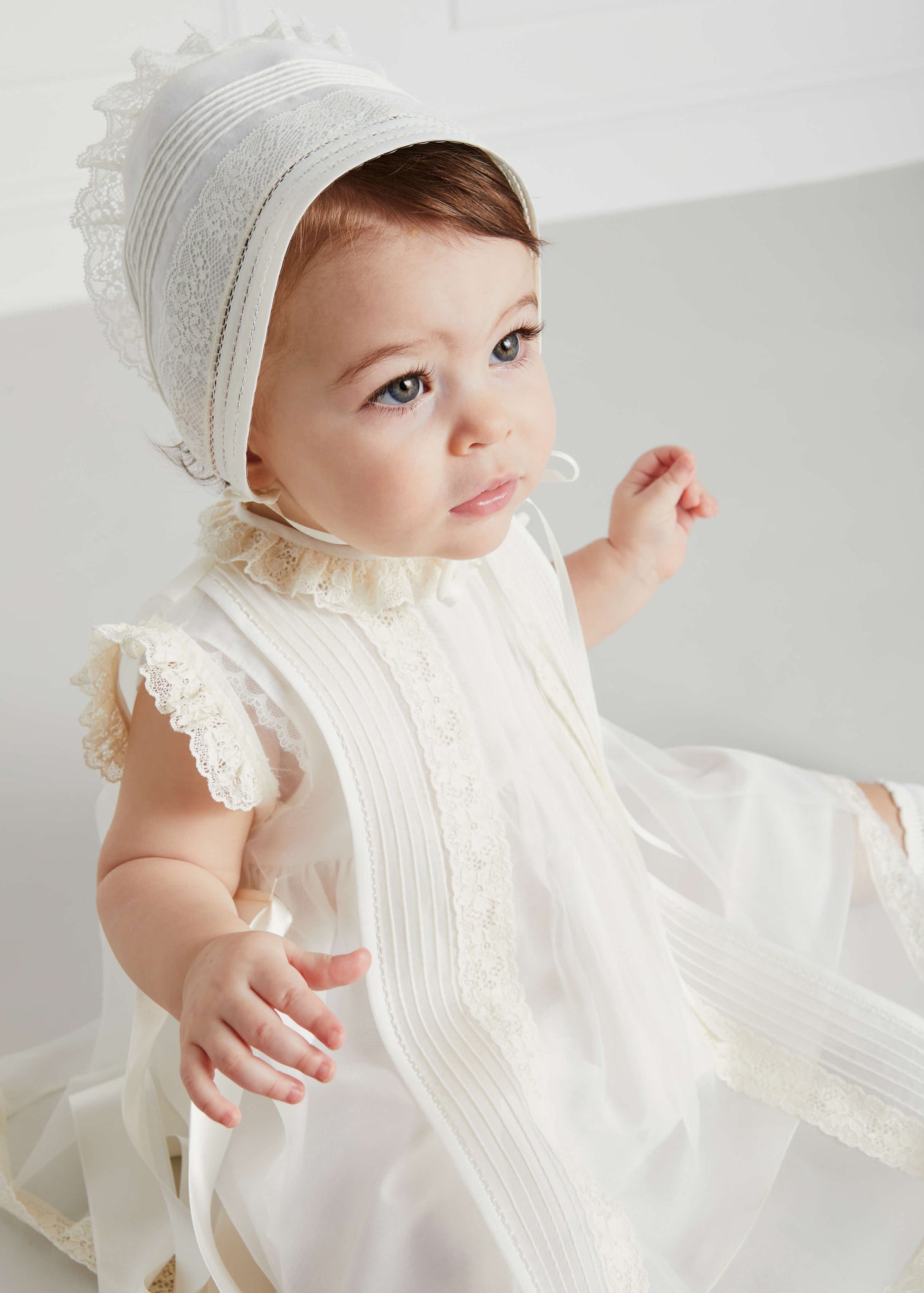 Lace Trim Fine Pleated Dress in Ivory Pepa London Lace Trim Fine Pleated Dress in Ivory Pepa London