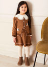 Floral Embroidered Cardigan in Caramel (4-10yrs) Knitwear  from Pepa London