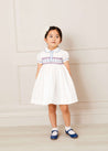 Handsmocked Plumetti Short Sleeve Dress in White (12mths-10yrs) Dresses  from Pepa London