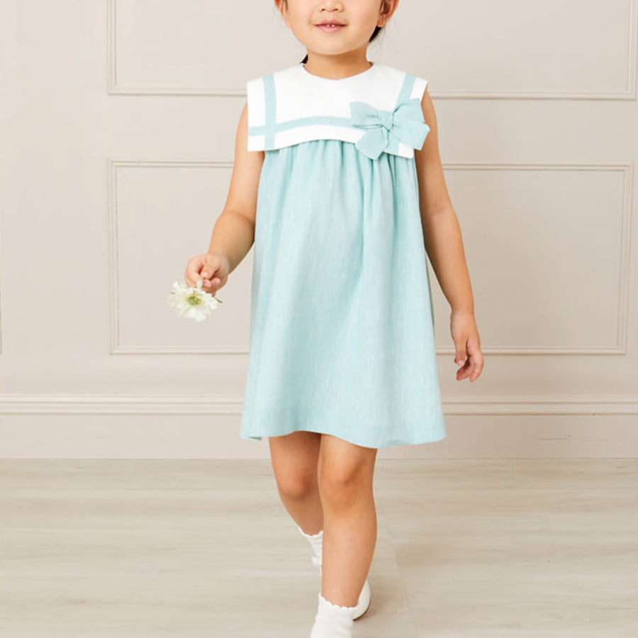 Sleeveless Trapeze Dress With Bow Detail in Green (12mths-10yrs) Dresses  from Pepa London