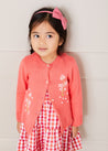 Embroidered Flower Motif Cardigan in Coral (18mths-10yrs) Knitwear  from Pepa London