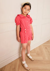 Broderie Anglaise High Waisted Shorts in Strawberry (4-12yrs) Shorts from Pepa London