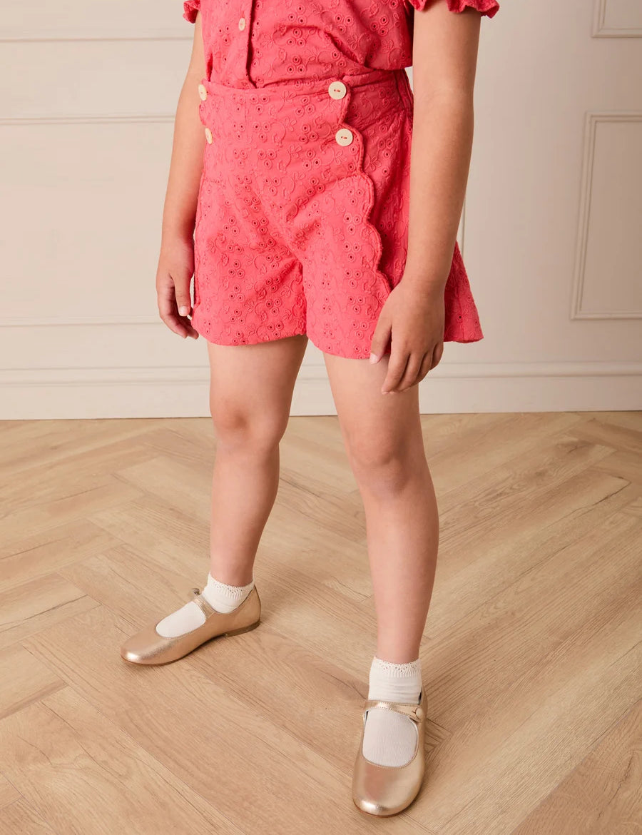 Broderie Anglaise High Waisted Shorts in Strawberry (4-12yrs) Shorts from Pepa London
