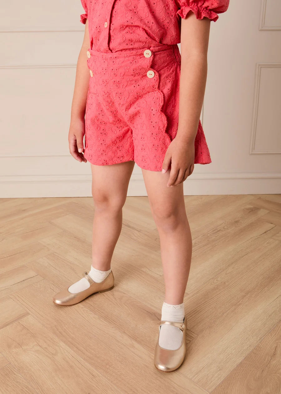 Broderie Anglaise High Waisted Shorts in Strawberry (4-12yrs) Shorts from Pepa London