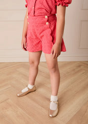 Broderie Anglaise High Waisted Shorts in Strawberry (4-12yrs) Shorts from Pepa London