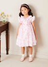 Audrey Toile Hand Smocked Double Breasted Sleeveless Dress in Pink (12mths-10yrs) DRESSES from Pepa London