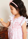 Audrey Toile Hand Smocked Double Breasted Sleeveless Dress in Pink (12mths-10yrs) DRESSES from Pepa London