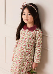 Daphne Floral Long Sleeve Velvet Collar Dress in Burgundy (18mths-10yrs) Dresses from Pepa London