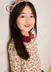 Daphne Floral Long Sleeve Velvet Collar Dress in Burgundy (18mths-10yrs) Dresses from Pepa London