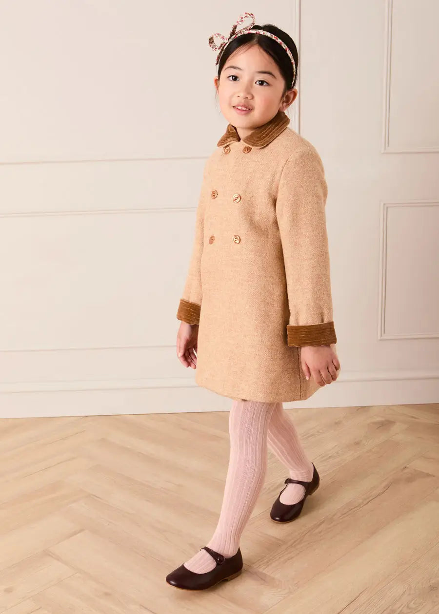Traditional Double Breasted Coat in Camel (12mths-10yrs) Coats from Pepa London