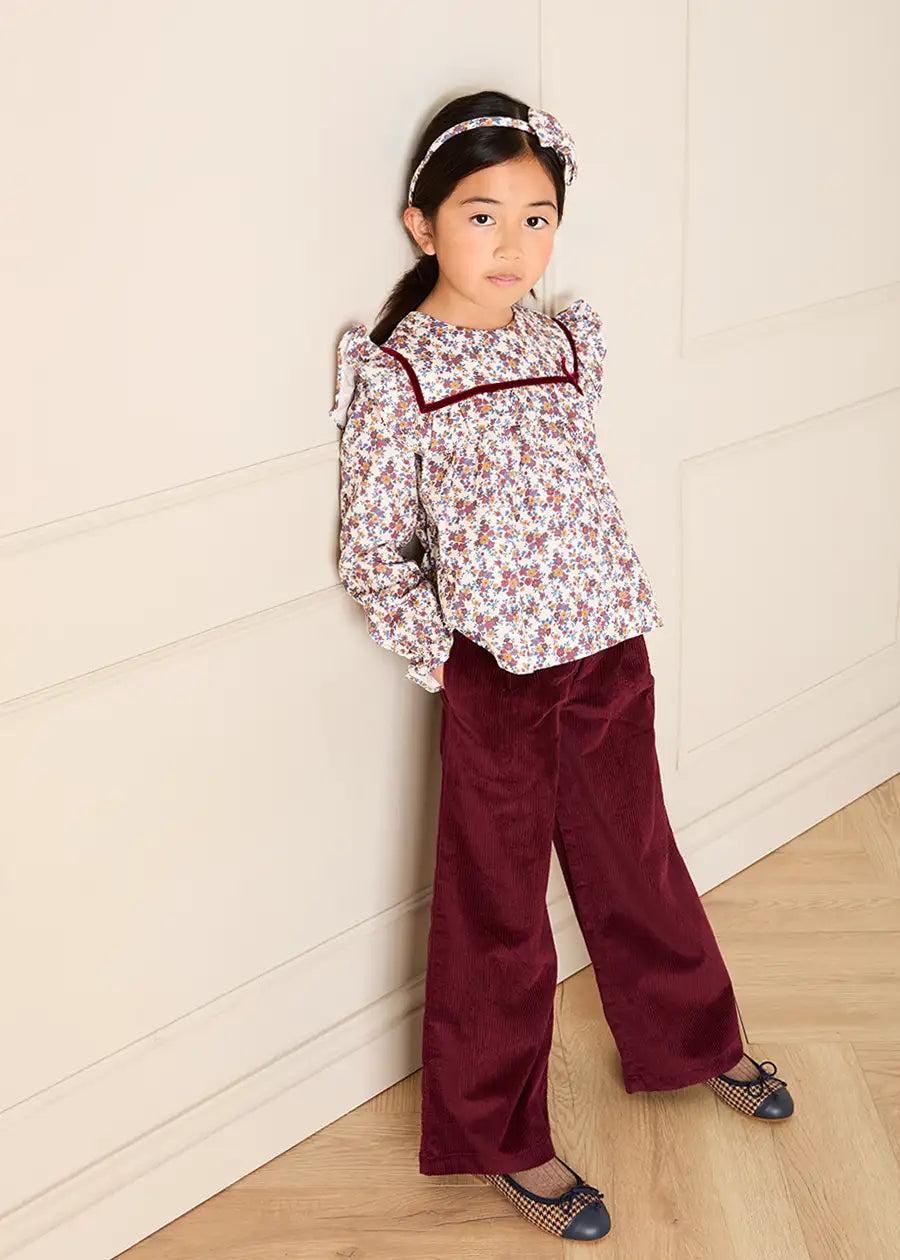 Plain Wide Leg Trousers in Burgundy (4-10yrs) Trousers from Pepa London